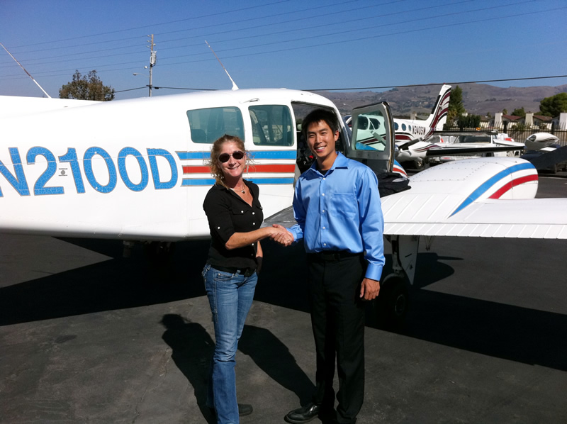 Brian gets his multi engine instrument commercial in Beech Duchess after flying lessons at AeroDynamic Aviation flight training school San Jose San Francisco Bay Area California