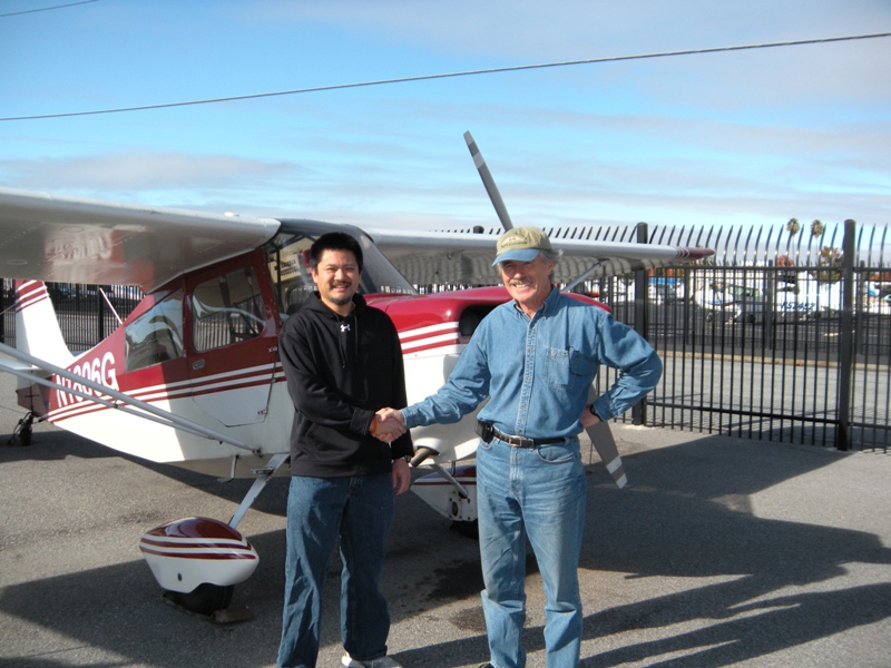 William Lo solos a Citabria 7ECA after flight training at AeroDynamic Aviation flying school in the San Francisco Bay Area.