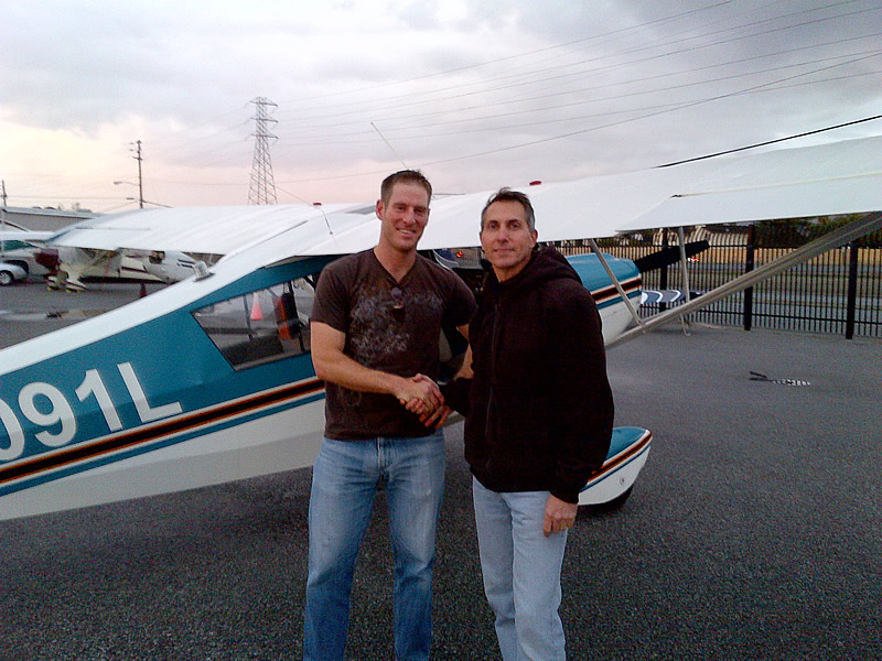 Matt Claudius goes Solo in a Citabria after flying lessons at AeroDynamic Aviation flight training school San Jose San Francisco Bay Area California