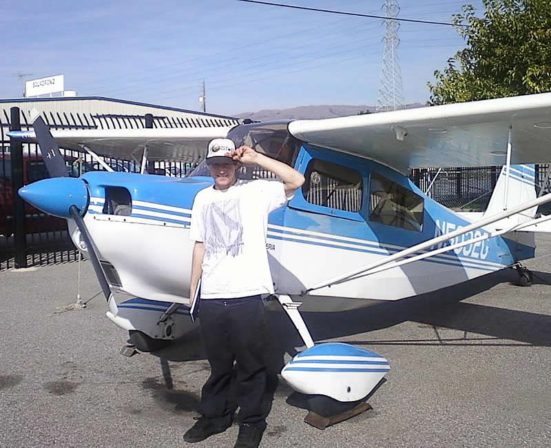 Tyler flies Citabria 5032G solo after flying lessons at AeroDynamic Aviation flight training school San Jose Salinas San Francisco Bay Area California